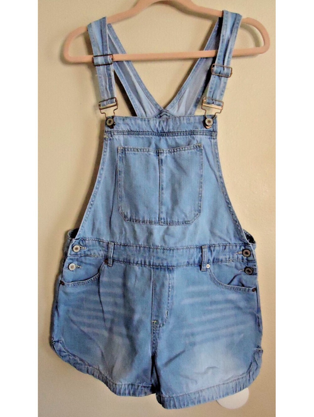 KanCan Light Wash Faded Denim Shortalls Country Chic Size Large